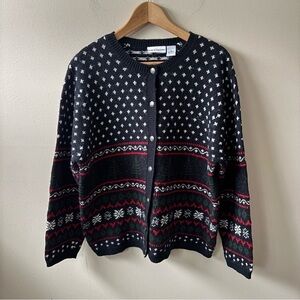 Croft & Barrow Black and Red Patterned Wool Cardigan